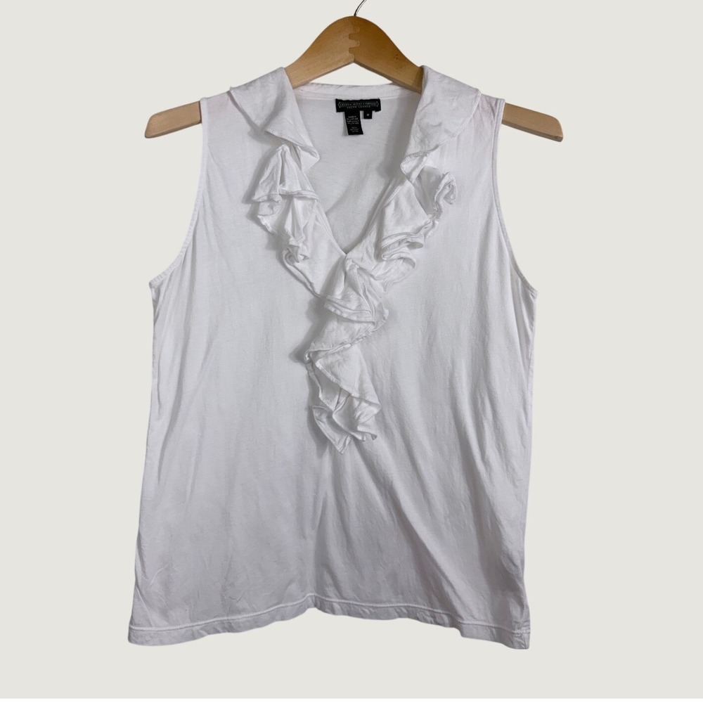 Lauren Jeans Co Ralph Lauren Top Womens M White Ruffle Neck Sleeveless Cotton